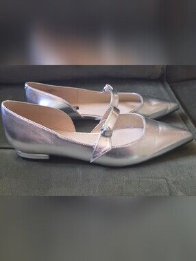 Nine West Luso Silver Dress Flats Pointed Toe Strap Size 8